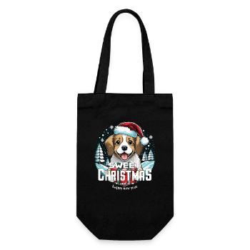 Weihnachtshund Sweet Christmas - Geschenkbeutel für Flaschen - Schwarz - Vorne