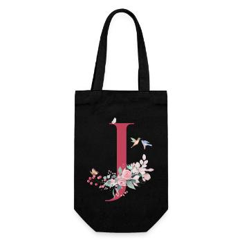 Buchstabe j floral - Geschenkidee - Geschenkbeutel für Flaschen - Schwarz - Vorne