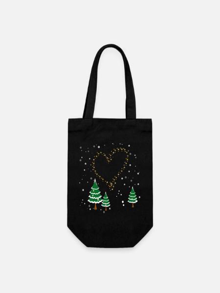 Winterwald Herz Sterne - Geschenkbeutel für Flaschen - Schwarz