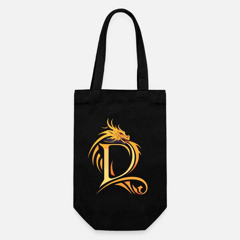 Buchstabe D mit Drache - Geschenkbeutel für Flaschen - Schwarz