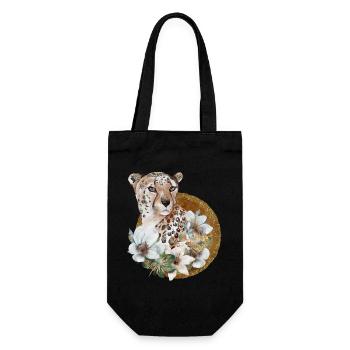 Leopard mit Gold und Blüten - Geschenkbeutel für Flaschen - Schwarz - Vorne