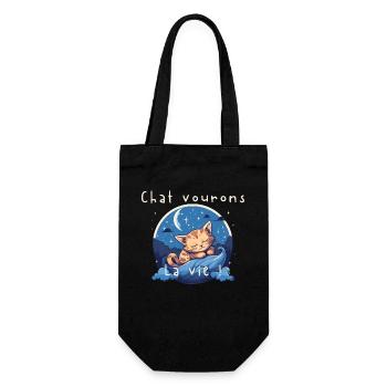Chaton rêveur sur vague nocturne - Sac à bouteille - noir - Devant