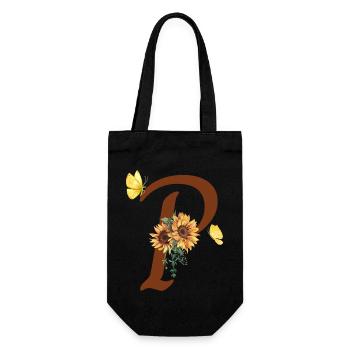 Buchstabe p Sonnenblumenschmetterling - Geschenkbeutel für Flaschen - Schwarz - Vorne