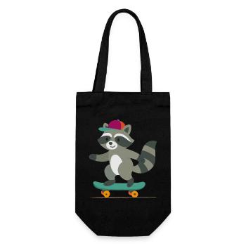Skateboard-Waschbär mit Basecap - Geschenkbeutel für Flaschen - Schwarz - Vorne