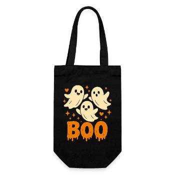 Süße Geister BOO – Lustiges Halloween Design - Geschenkbeutel für Flaschen - Schwarz - Vorne