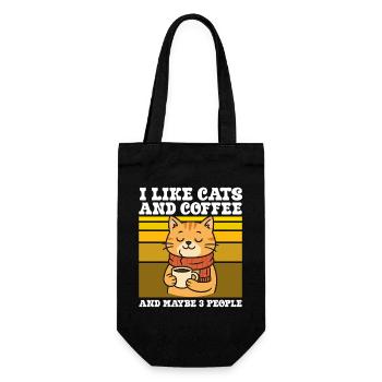Ich mag Katzen und Kaffee und vllt drei Menschen - Geschenkbeutel für Flaschen - Schwarz - Vorne