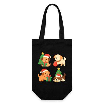 Weihnachtshunde mit Geschenken - Geschenkbeutel für Flaschen - Schwarz - Vorne
