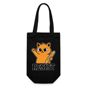 Resist Katze mit Baguette Lustiger Protest - Geschenkbeutel für Flaschen - Schwarz - Vorne