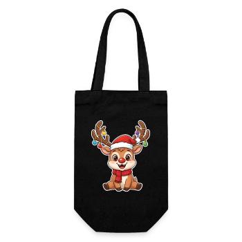 Lustiges rot nase Rentier Cartoon Weihnachtsmotiv - Geschenkbeutel für Flaschen - Schwarz - Vorne