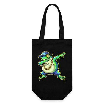 Grüner Street-Frosch mit Goldkette Dabbing - Geschenkbeutel für Flaschen - Schwarz - Vorne