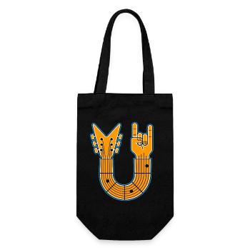 U-Shape Guitar & Rock Hand - Gift Bag for Bottles - black - Front