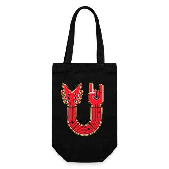 Red U-Shape Guitar with Finger Horns Hand - Gift Bag for Bottles - black - Front