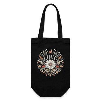 Love Blumen Motiv Geschenk für Verliebte Partner - Geschenkbeutel für Flaschen - Schwarz - Vorne
