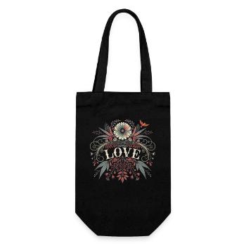 Love Blumen Motiv Geschenk für Verliebte Festival - Geschenkbeutel für Flaschen - Schwarz - Vorne