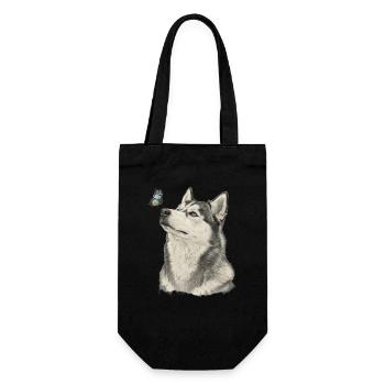 Siberian Husky mit Schmetterling Design Tierfreund - Geschenkbeutel für Flaschen - Schwarz - Vorne