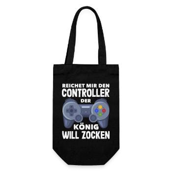 Reichet Mir Den Controller König Will Zocken - Geschenkbeutel für Flaschen - Schwarz - Vorne