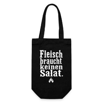 Fleisch braucht keinen Salat Spruch Grill Motiv - Geschenkbeutel für Flaschen - Schwarz - Vorne