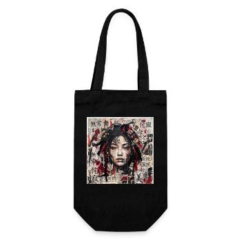 Japanese Collage Art Asia Punk Samuraifrau Collage - Geschenkbeutel für Flaschen - Schwarz - Vorne