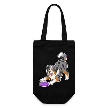 Australian Shepherd with purple Frisbee - Gift Bag for Bottles - black - Front