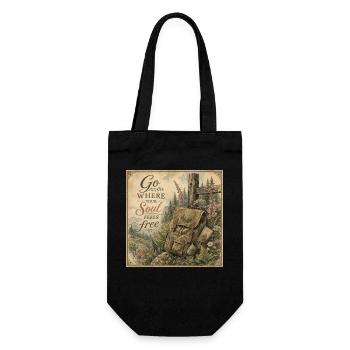 Hiking Backpack Retro Mural Nature Decoration Poster - Gift Bag for Bottles - black - Front