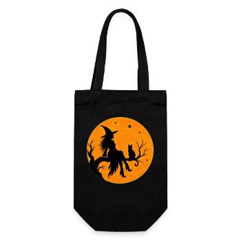 Sorcière d’Halloween avec un motif de t-shirt de chat en pleine lune - Sac à bouteille - noir - Devant