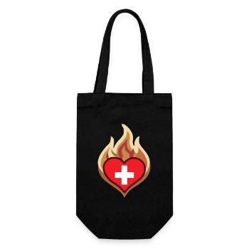 Switzerland Flag Heart on Fire - Geschenkbeutel für Flaschen - Schwarz - Vorne