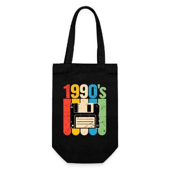 1990er Retro Computer Nostalgie mit Diskette - Geschenkbeutel für Flaschen - Schwarz - Vorne