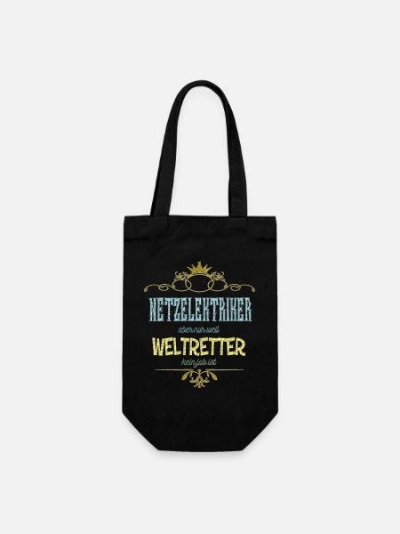 Netzelektriker Weltretter - Geschenkbeutel für Flaschen - Schwarz