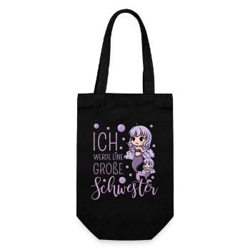 Ich werde eine große Schwester Meerjungfrau - Geschenkbeutel für Flaschen - Schwarz - Vorne