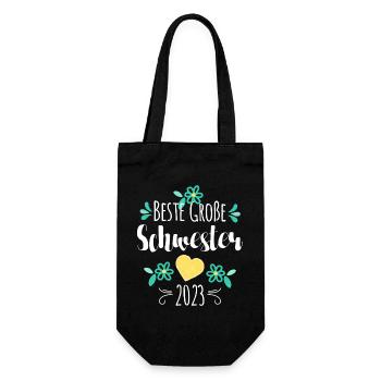 Beste Große Schwester 2023 - Geschenkbeutel für Flaschen - Schwarz - Vorne