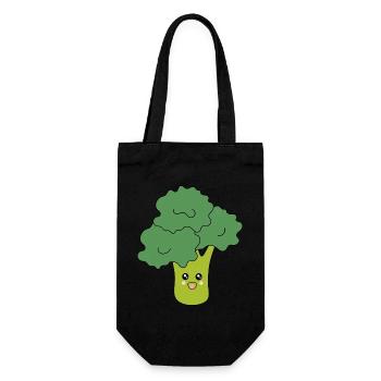Kawaii Brokkoli Gemüse vegan - Geschenkbeutel für Flaschen - Schwarz - Vorne
