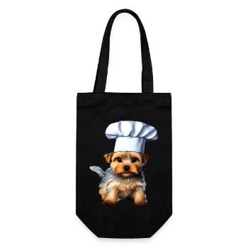 Restaurateur, Chiot chien, Chien cuisinier, Yorkshire Terrier - Sac à bouteille - noir - Devant