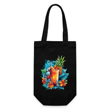 Sommer Cocktail Ananas Ara Papagei Blumen Urlaub - Geschenkbeutel für Flaschen - Schwarz - Vorne
