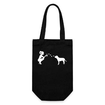 Old English Bulldog mit Frau - Geschenkbeutel für Flaschen - Schwarz - Vorne