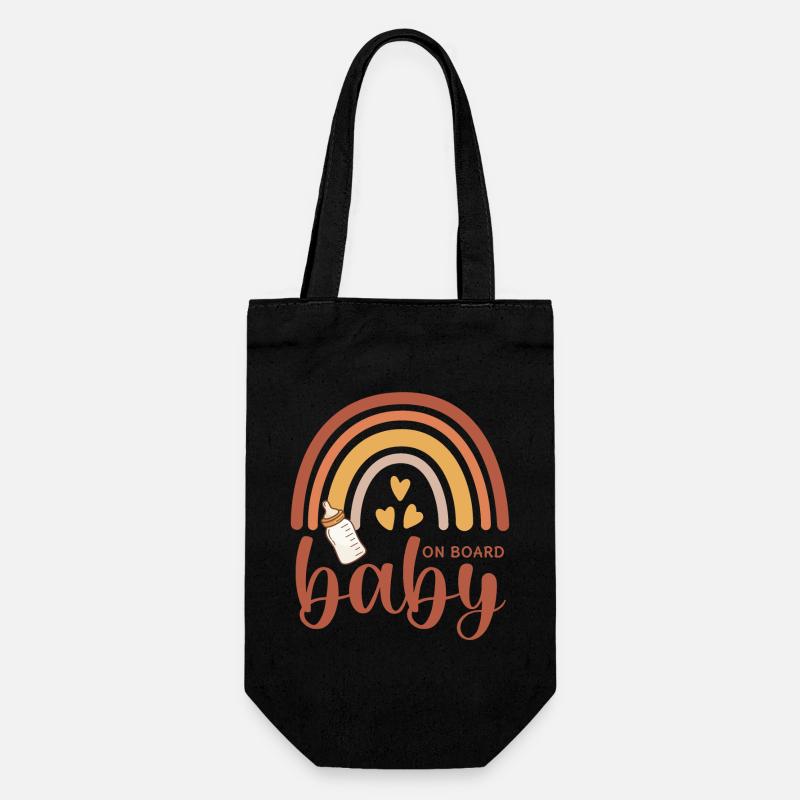 Boho Regenbogen Herzen Babyflasche Baby on Board - Geschenkbeutel für Flaschen - Schwarz