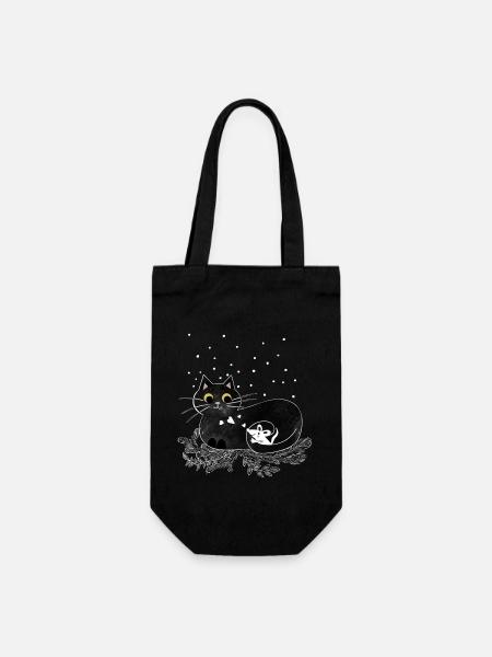 Katze Maus Winter Illustration - Geschenkbeutel für Flaschen - Schwarz