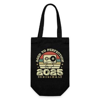 Originelle Vintage-Geschenkidee zum Jubiläum 2025 - Geschenkbeutel für Flaschen - Schwarz - Vorne