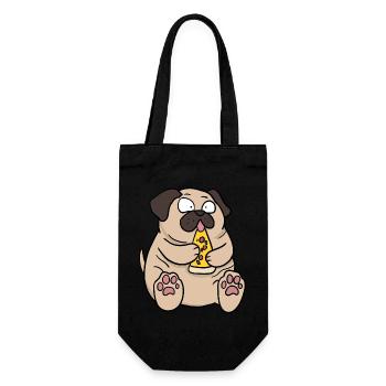Fat Pug Dog Eating Pizza Funny Comic Style - Gift Bag for Bottles - black - Front