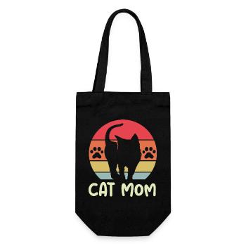 cat mom retro Logo Katzen Mama vintage Symbol icon - Geschenkbeutel für Flaschen - Schwarz - Vorne