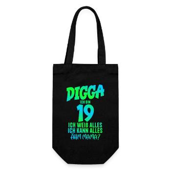 19. Geburtstag Digga ich bin 19 Ich Kann Alles - Geschenkbeutel für Flaschen - Schwarz - Vorne