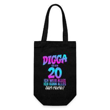 20. Geburtstag Digga ich bin 20 Ich Weiß Alles - Geschenkbeutel für Flaschen - Schwarz - Vorne