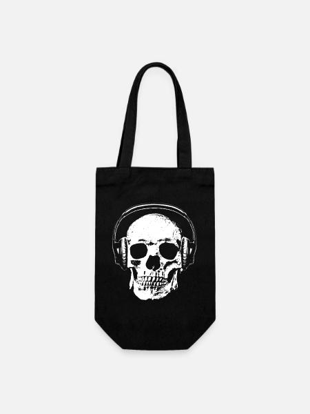 Totenkopf mit Kopfhörer - Geschenkbeutel für Flaschen - Schwarz