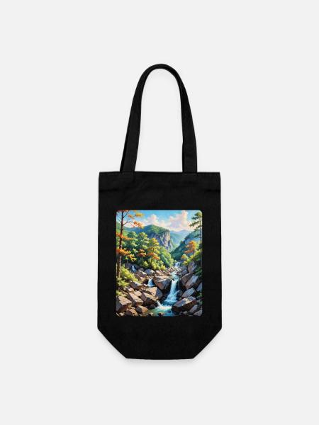Ruhige Berg-Wasserfall-Landschaft - Geschenkbeutel für Flaschen - Schwarz