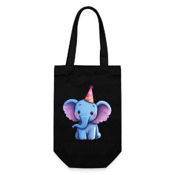 Süßer fröhlicher Elefant mit Partyhut - Geschenkbeutel für Flaschen - Schwarz - Vorne