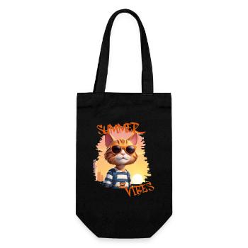 Summer Vibes | coole Katze mit Sonnenbrille - Geschenkbeutel für Flaschen - Schwarz - Vorne