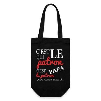 Wer der Chef ist, ist Papa, Vatertag - Geschenkbeutel für Flaschen - Schwarz - Vorne