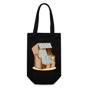 Blue and white nostalgia beach chair illustration - Gift Bag for Bottles - black - Front