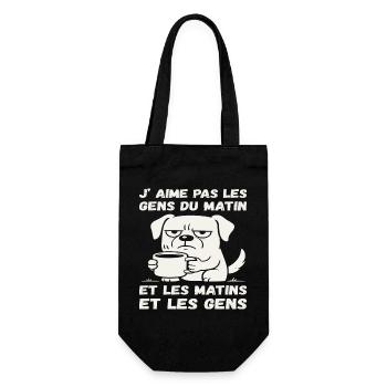 J' Aime Pas Les Gens Du Matin Humour Chien Café  - Sac à bouteille - noir - Devant