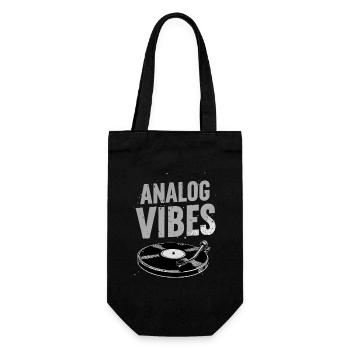 Analog Vibes – Vinyl Plattenspieler Motiv - Geschenkbeutel für Flaschen - Schwarz - Vorne