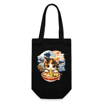 Ramen Nudeln Kawaii Katze Japanische Nudeln - Geschenkbeutel für Flaschen - Schwarz - Vorne